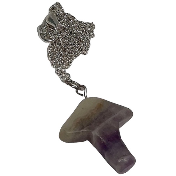 Agate mushroom translucent purple & green pendant necklace on silver chain NEW - Picture 1 of 12
